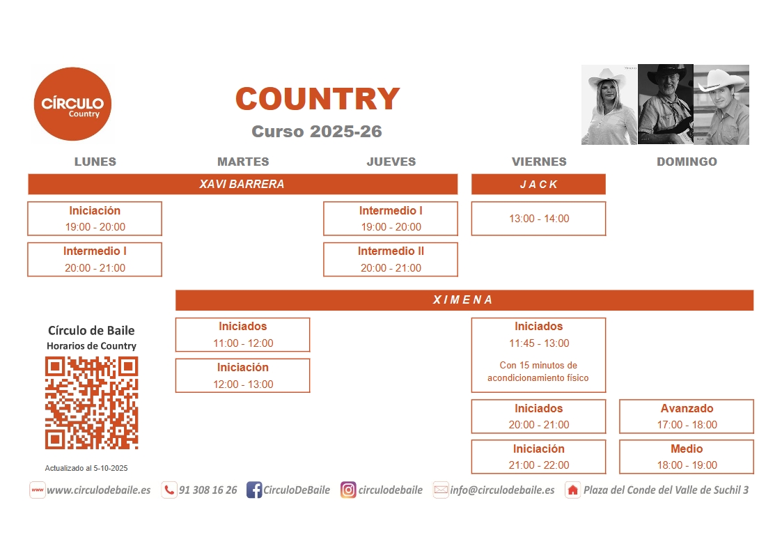 Horarios de Country en Circulo de Baile