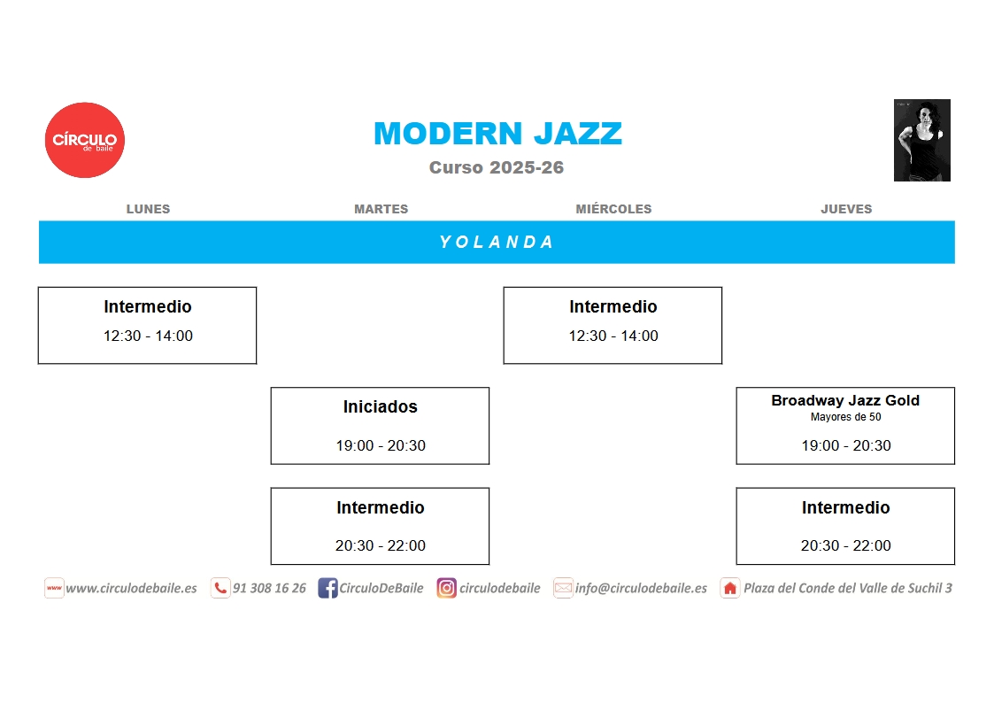 Horarios de Modern Jazz en Circulo de Baile
