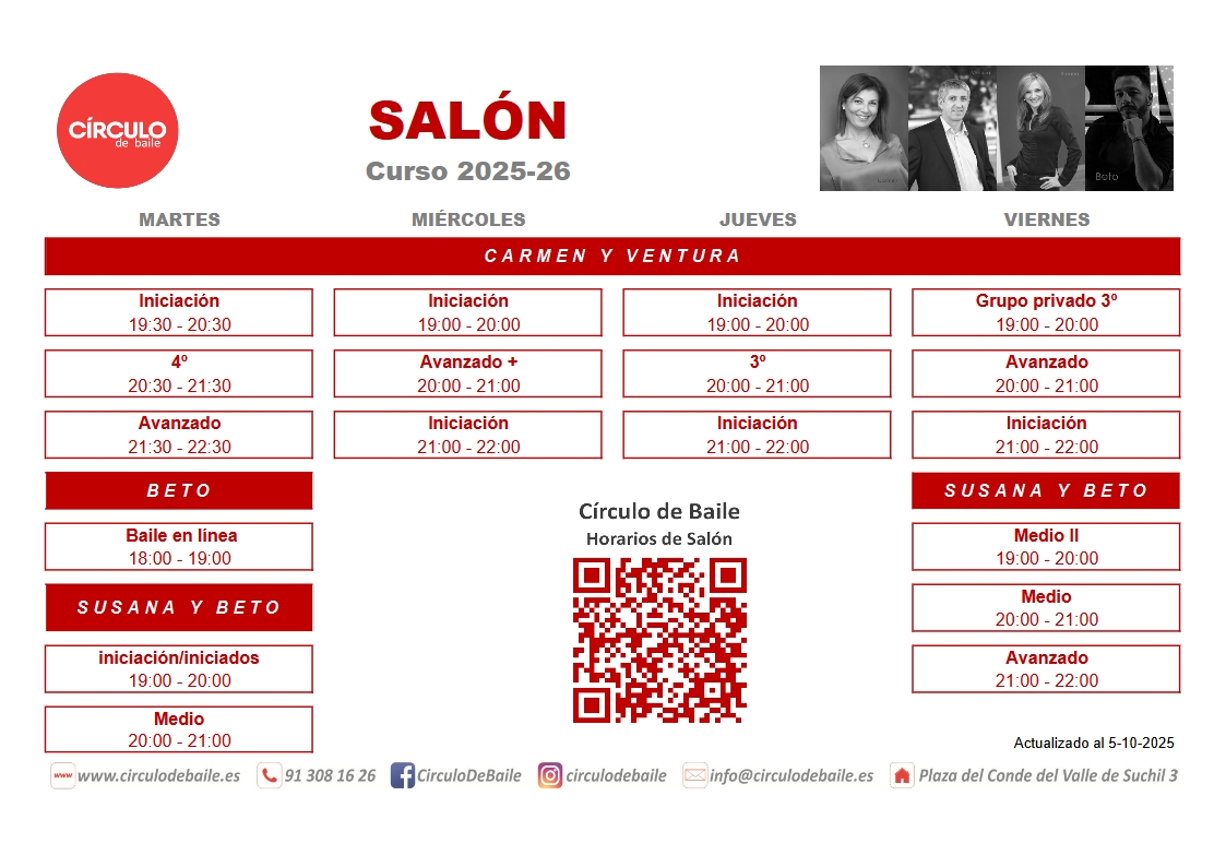 Horarios de Salón en Circulo de Baile